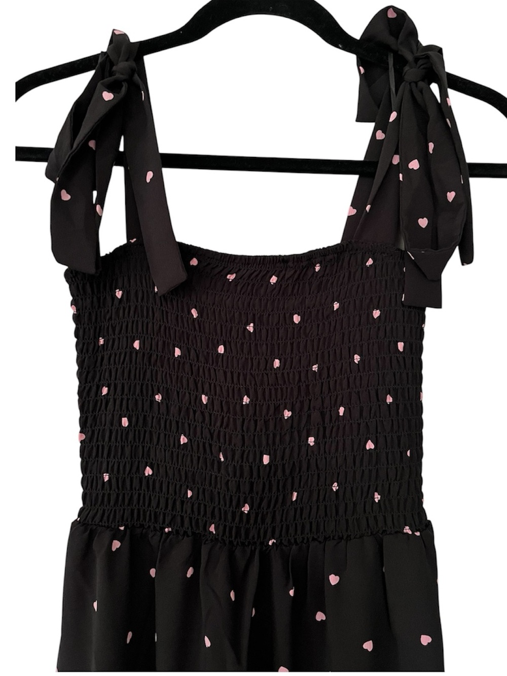 Maxi Dress tiered smocked bodice adjustable tie straps Heart print size small